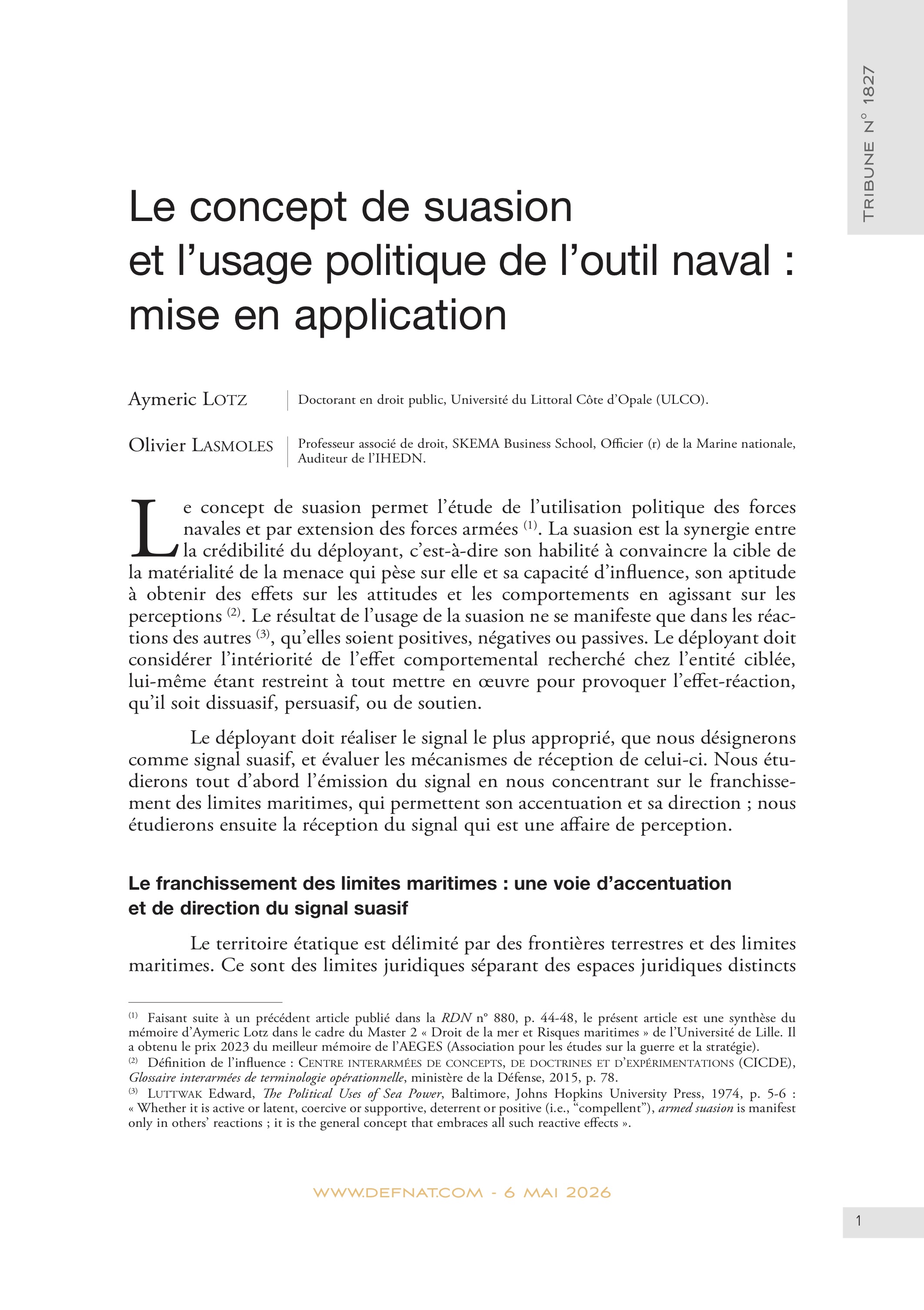 Le&nbsp;concept de&nbsp;suasion et&nbsp;l&rsquo;usage politique de&nbsp;l&rsquo;outil naval&nbsp;: mise en&nbsp;application (T&nbsp;1827)
